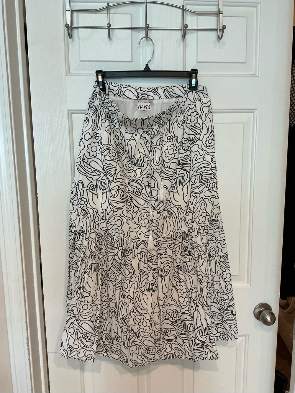 Philosophy Black & White Hand-Drawn Floral Tiered A-Line Skirt